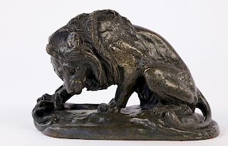 Antoine Louis Bayre (French, 1796-1875) Bronze, Lion with Snake