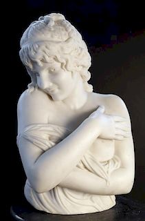 Pietro Bazzanti (Italian, Late 19th century) A Carved Marble Bust of a Demure Young Girl
