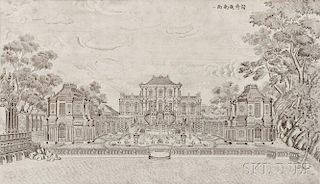 After Lang Shining, called Giuseppe Castiglione (Italian, 1688-1766) Palaces Pavilions and Gardens Created by Giuseppe Castiglione in t