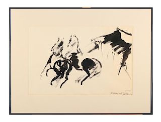 Joseph Benjamin O'Sickey (American, 1918-2013) Horses, ink drawing, 1979