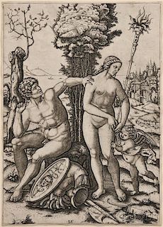 Marcantonio Raimondi (Italian, c. 1480-1527), After Andrea Mantegna (Italian, 1431-1506)  Mars, Venus, and Eros,...