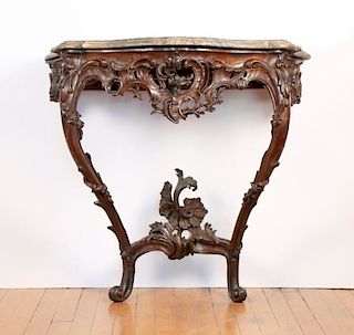 Fine Louis XVth Carved Walnut Console Table with Marble Top, 1750