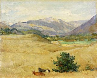 Abel G. Warshawsky (American, 1883-1962)
Pair of Cows in Mountain Landscape