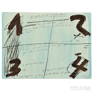 Antoni Tàpies (Spanish, 1923-2012)      Untitled (...qui parle plus haut que nos lèvres...)