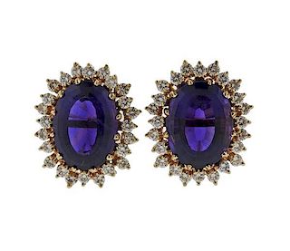 14K Gold Diamond Purple Stone Earrings