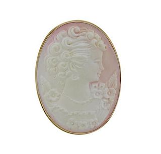 14K Gold Shell Cameo Large Brooch Pendant