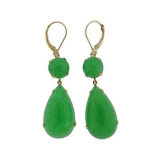 14K Gold Green Stone Drop Earrings