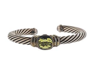 David Yurman 14K Gold Sterling Green Stone Cuff Bracelet