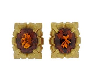 Elizabeth Rand 18K Gold Orange Gemstone Earrings