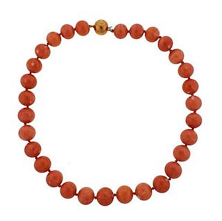 18k Gold Coral Bead Necklace