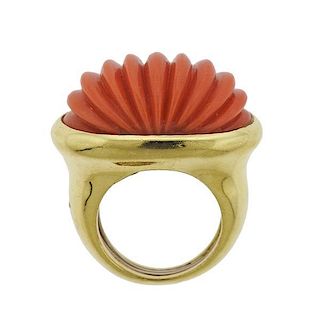 Tambetti 18k Gold Carved Coral Ring