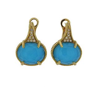 Judith Ripka 18K Gold Diamond Blue Stone Earrings
