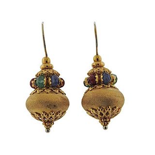 18K Gold Multi Color Stone Earrings