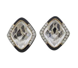 David Webb 18k Gold Platinum Diamond Crystal Earrings