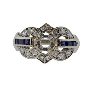 Art Deco 14k Gold Diamond Sapphire Ring Setting