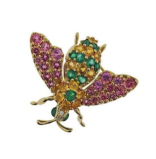 Jean Vitau 18k Gold Color Sapphire Diamond Insect Brooch