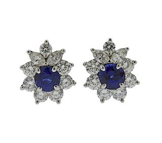 Tiffany &amp; Co Platinum Diamond Sapphire Stud Earrings
