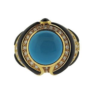 18k Gold Diamond Turquoise Onyx Dome Ring