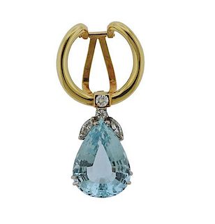 18k Gold Diamond Pear Shape Aquamarine Pendant