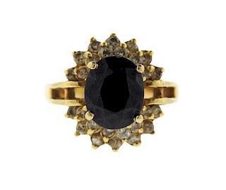 14k Gold Sapphire Diamond Ring