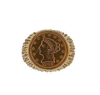 14k Gold 1905 2.5 Dollar Coin Ring