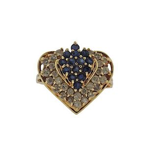 14k Gold Diamond Sapphire Heart Ring
