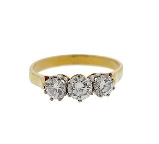 18K Gold Three Stone Diamond Ring