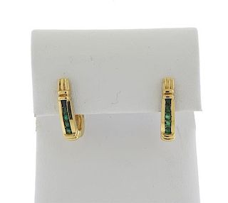 14K Gold Emerald Half Hoop Earrings