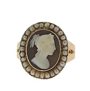 14K Gold Pearl Cameo Ring