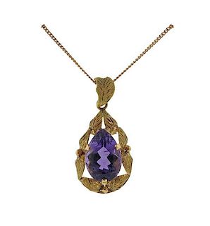 18k and 14k Gold Amethyst Pendant Necklace