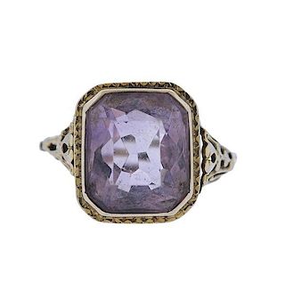 Art Deco 14k Gold Purple Stone Ring
