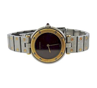 Cartier Santos 18k Gold Steel Burgundy Dial Watch