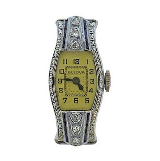 Art Deco Bulova 14k Gold Platinum Diamond Watch