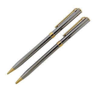 Tiffany &amp; Co T Clip Steel Gold Plated Pencil Pen Set