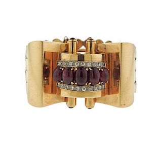 Retro 14k Gold Diamond Ruby Bracelet Watch