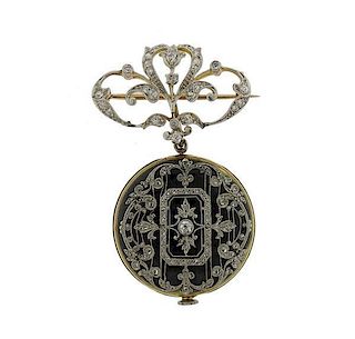 Antique Tiffany &amp; Co Longines Gold Diamond Lapel Watch