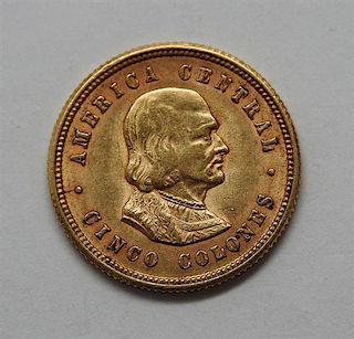 1900 Costa Rica 5 Cinco Colones Gold Coin