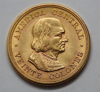 1899 Costa Rica 20 Veinte Colones Gold Coin