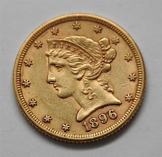 1896 Liberty Head 5 Dollar Half Eagle Gold US Coin