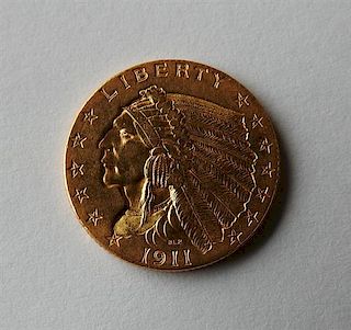 1911 Indian Head 2.5 Dollar Gold US Coin
