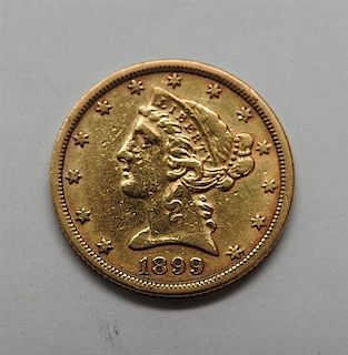 1899 Liberty Head 5 Dollar Half Eagle US Gold Coin