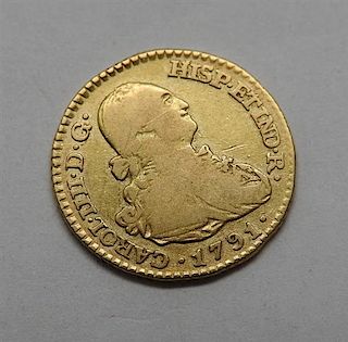 1791 Spain 1 Escudo Carlos IV Gold Coin