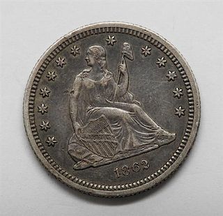 1862 Seated Liberty Quarter Dollar Silver US Coin