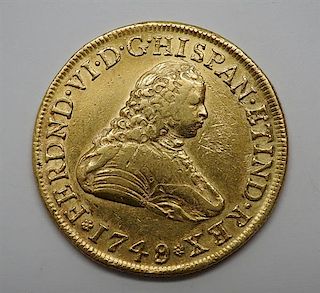1749 Mexico Ferdinand VI 8 Escudos Gold Coin