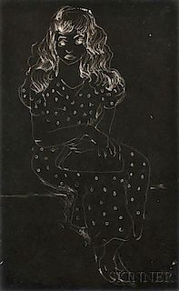 Konrad Cramer (German/American, 1888-1963)      Cliché-verre Portrait of a Young Woman