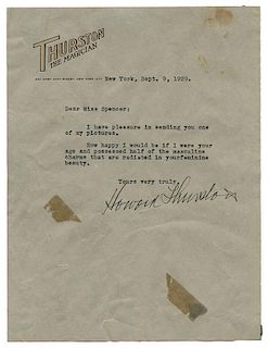 Typed Letter Signed, “Howard Thurston”, to Chrystal Spencer (Dunninger).