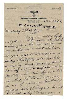 Two Letters from Maurice Chavin Raymond to Harry Blackstone Pertaining to a Dispute with Houdini.