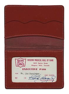 Joseph Dunninger’s Executive “Comp” Pass to the Houdini Magical Hall of Fame.