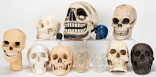 Group of 12 Decorative, Novelty, and Day of the Dead Skulls.