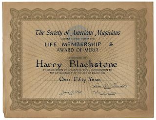 Society of American Magicians Life Membership Certificate.